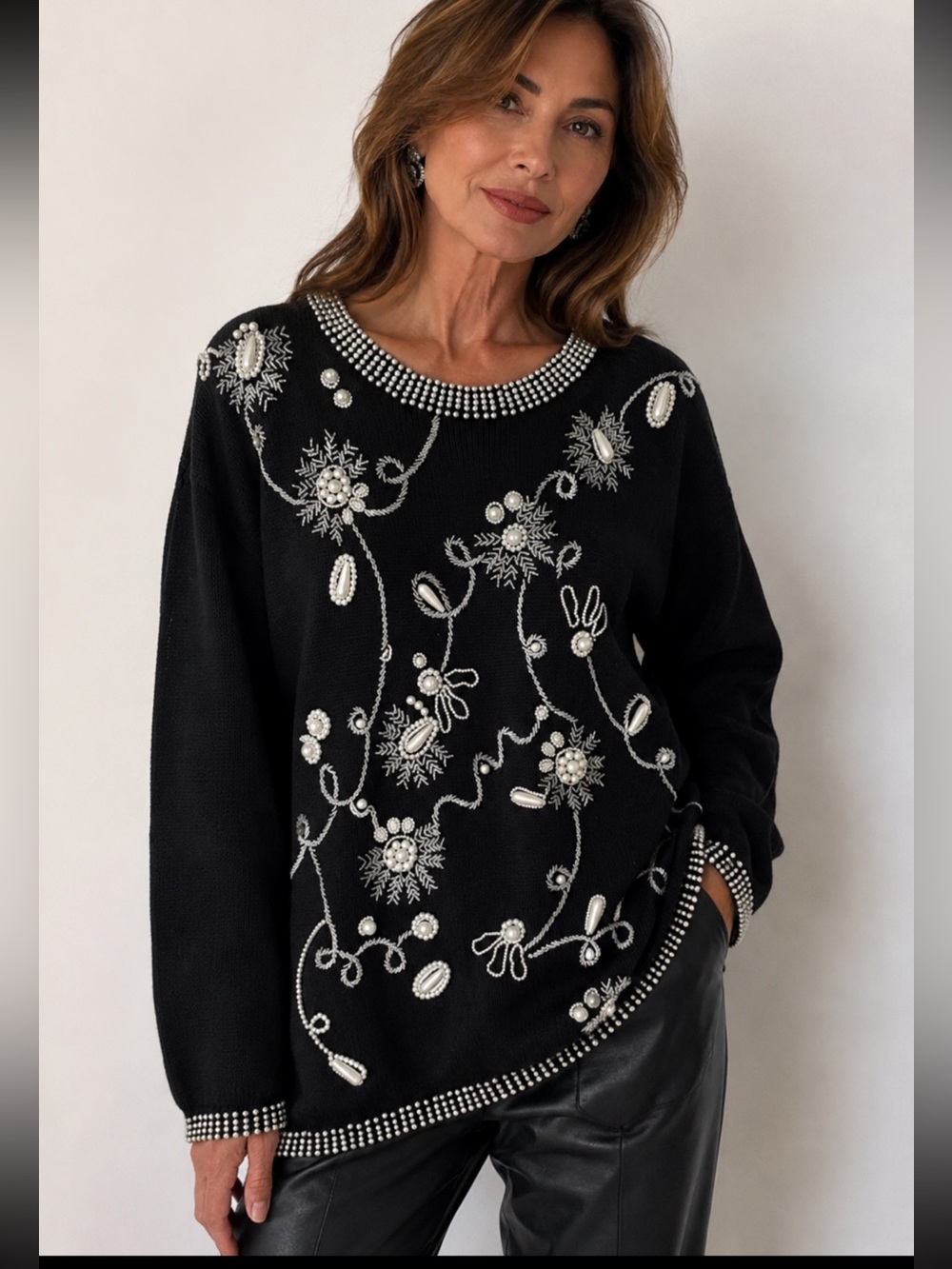 Vintage Victoria Harbour Black Embellished Crewneck Sweater